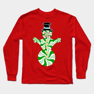 Minty Green and White Spearmint Snowman Long Sleeve T-Shirt